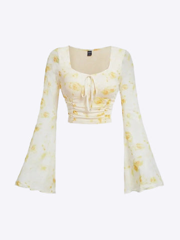 Tie-Dye Crop Top with Flowy Sleeves