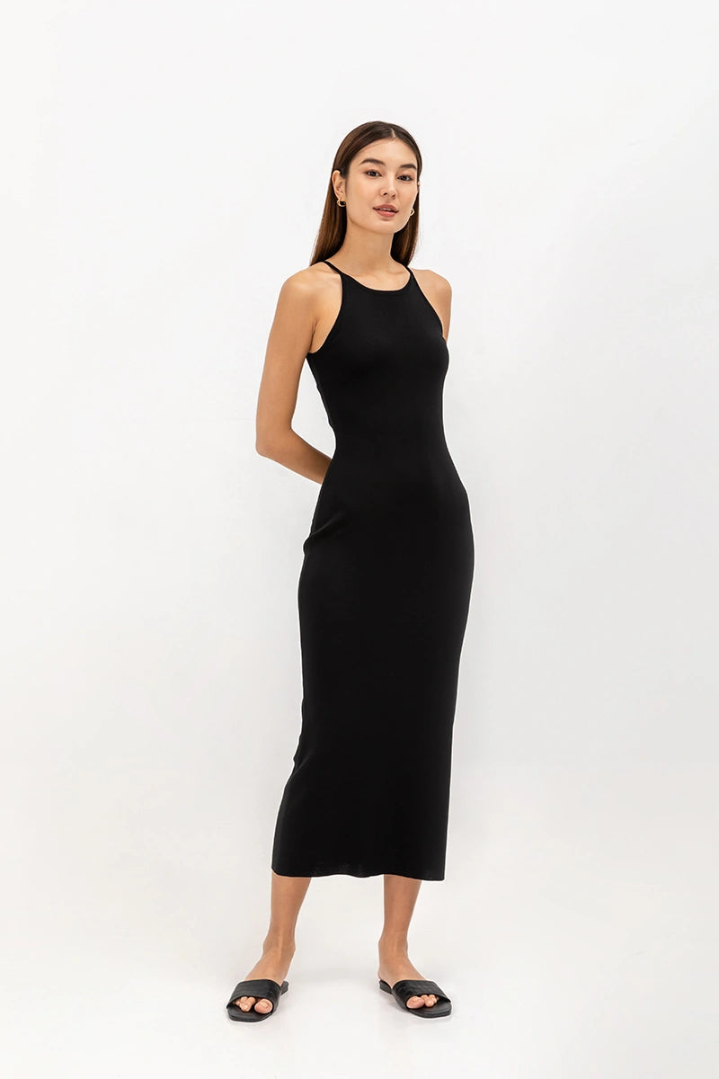 Charcoal Sleeveless Racer Neck Dress
