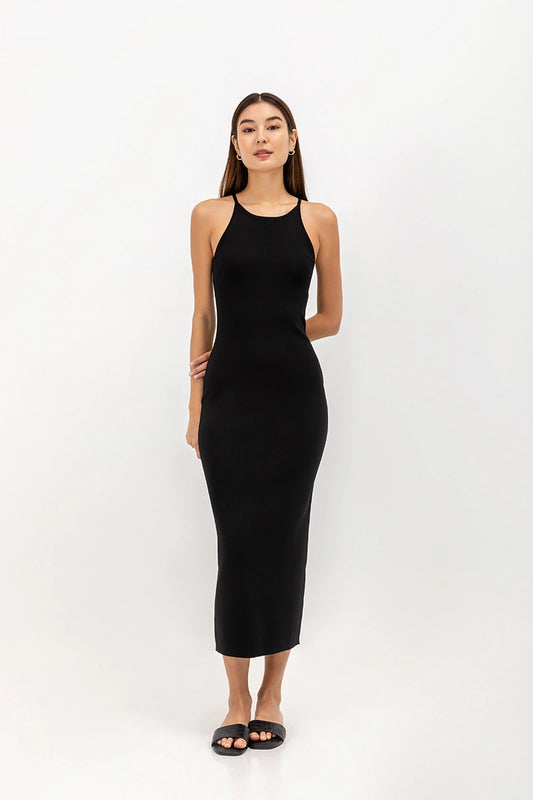 Charcoal Sleeveless Racer Neck Dress