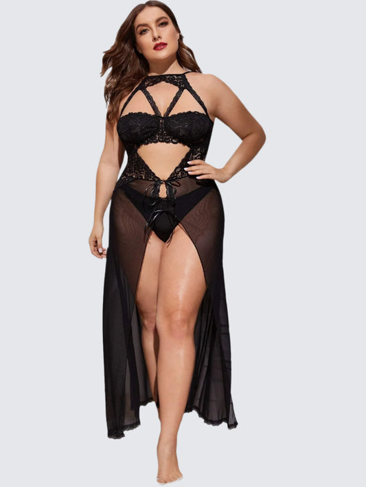 Sophisticated Black Lace Maxi Nightgown